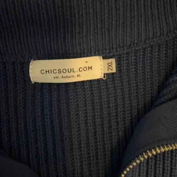Chicsoul Blue White Striped Quarter Zip Pullover Sweater Long Sleeves Womens 2XL - Picture 2 of 6